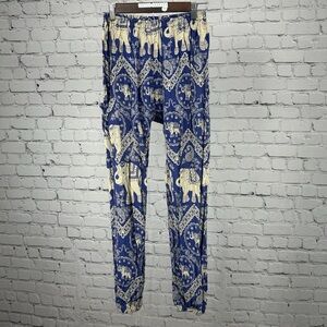 Earthbound Blue and Cream Elephant Print Pants